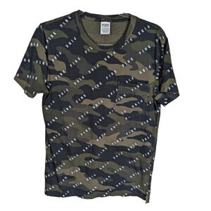 Victorias Secret Pink XS Graphic Tee Camo Top Loose Fit Rose Gold Metalic Back